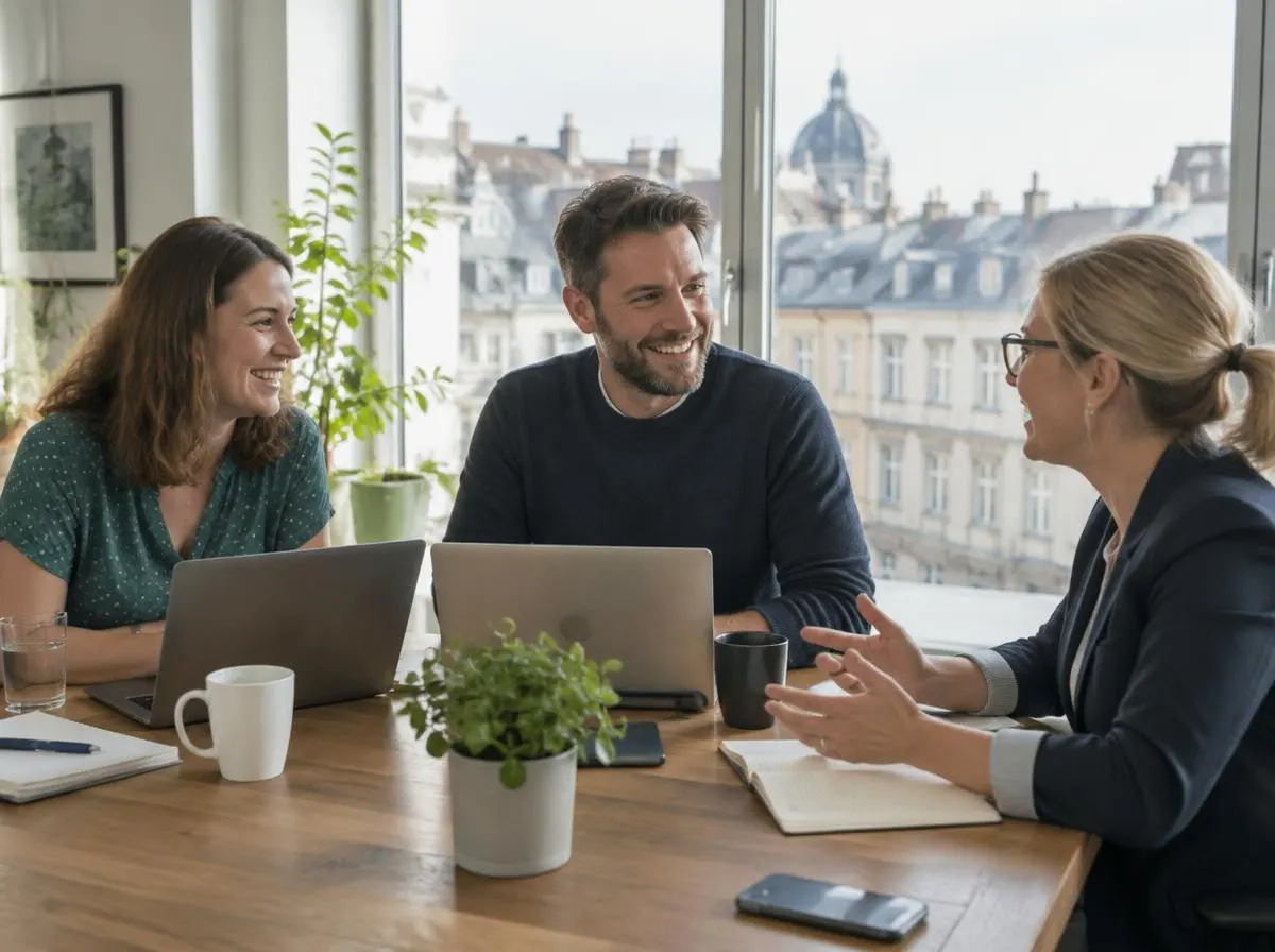 Charity colleagues meeting abroad