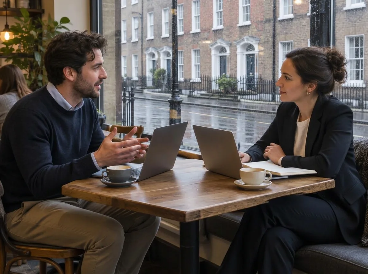 A client meeting over coffee