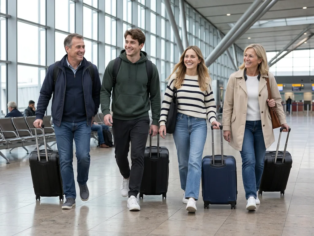 A family setting off on holiday with their cases
