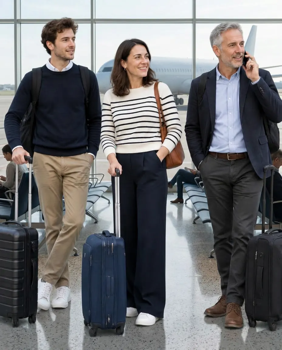 A team waiting at an airport gate