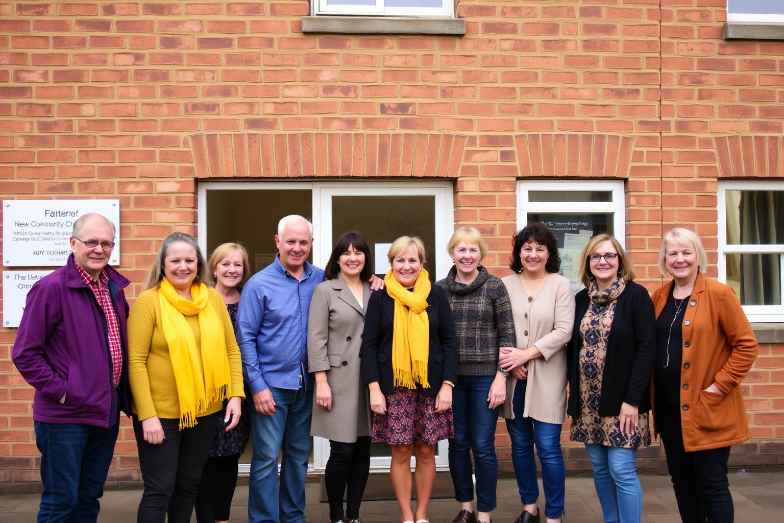 A local community group standing together outside their community centre