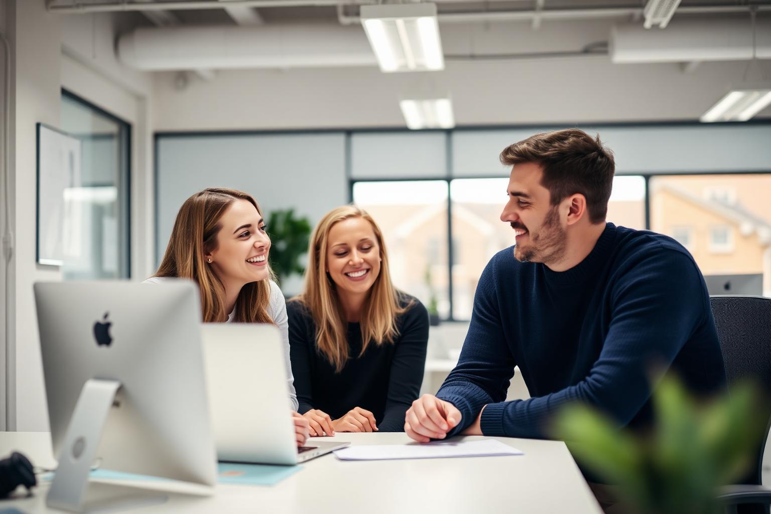 The Kindly team talking together in their office