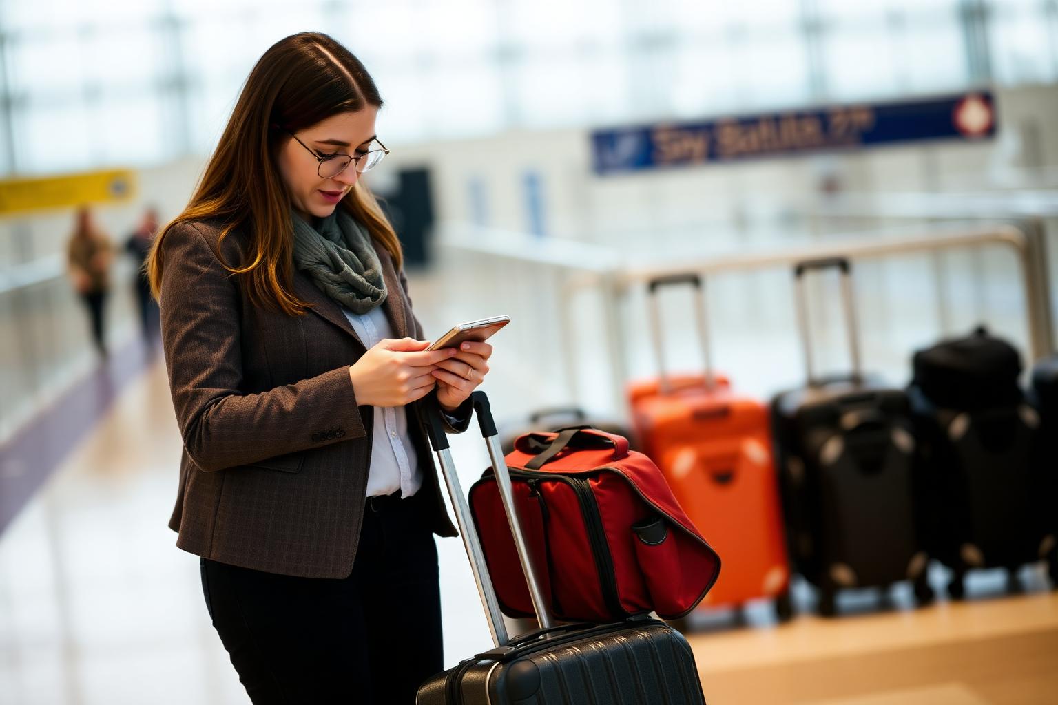 A business traveller using their phone safely abroad.