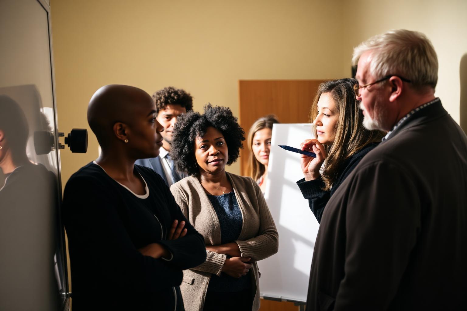 A community centre coordinator talking her colleagues through a plan